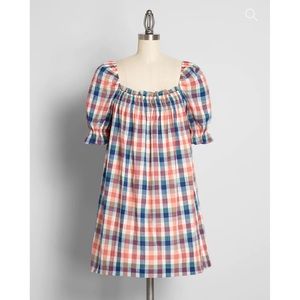ModCloth smocked babydoll dress in madras plaid